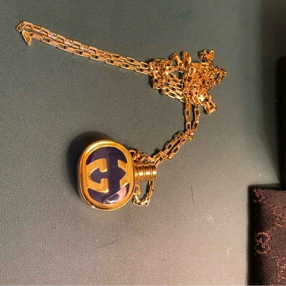 Gucci Gold and Blue Logo Necklace. New in box. - Picture 3 of 5